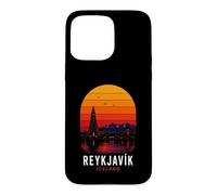 Custodia per iPhone 15 Pro Max Reykjavik Islanda Retro Nordic Northern Lights Montagne Sci