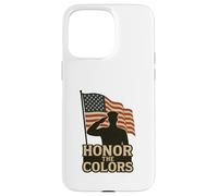 Custodia per iPhone 15 Pro Max Sagoma e bandiera patriottica 'Honor the Colors' Saluting