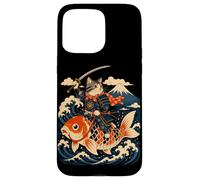 Custodia per iPhone 15 Pro Max Samurai Cat Equitazione Koi Anime Guerriero Giapponese Arte