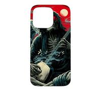 Custodia per iPhone 15 Pro Max Scheletro Chitarrista Onda Giapponese Red Moon Dark Rock Art