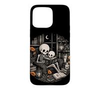 Custodia per iPhone 15 Pro Max Scheletro Lettura Gotica Biblioteca Luna Notte Libro Am