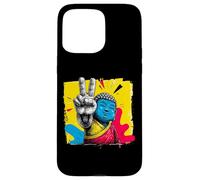 Custodia per iPhone 15 Pro Max Segno della pace Buddha sorridente Pop Art Zen Graphic Spiritual