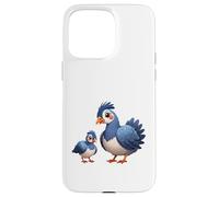 Custodia per iPhone 15 Pro Max Simpatico design blu con uccellino crestato genitore e giov