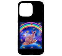 Custodia per iPhone 15 Pro Max Sphynx Cat Riding Pizza In Space Galaxy Taco Doughnut Cats