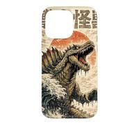 Custodia per iPhone 15 Pro Max Spinosaurus Wave Kaiju Mostro marino giapponese Woodblock Style