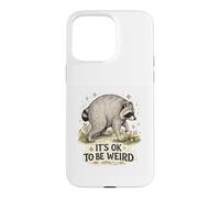 Custodia per iPhone 15 Pro Max Stay Weird Timothys Curious Raccoon Design Divertente Citazione