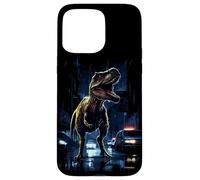 Custodia per iPhone 15 Pro Max T-Rex Dinosaur Roaring City at Night Graphic Design Japanese