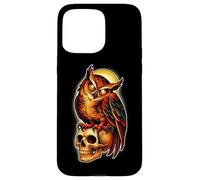 Custodia per iPhone 15 Pro Max Tatuaggio Mystic Owl Skull Full Moon - Design estetico scuro