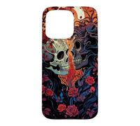 Custodia per iPhone 15 Pro Max Teschi colorati coppia innamorata con rose arte