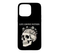 Custodia per iPhone 15 Pro Max Teschio gotico cervello fiori vita cresce all'interno scuro floreale