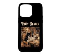 Custodia per iPhone 15 Pro Max The Cozy Reader Black Cat Book Cafe Ramen Coffee Library Art