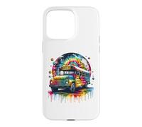 Custodia per iPhone 15 Pro Max Tie Dye School Bus Art Psychedelic Retro Colors Futuristic