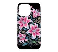 Custodia per iPhone 15 Pro Max Tiger Lilies Blue White Pink Summer Spring Flowers Lily Buds