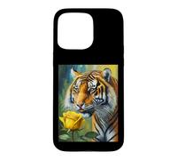 Custodia per iPhone 15 Pro Max Tiger Sniffing a Yellow Rose Illustration Graphic Design