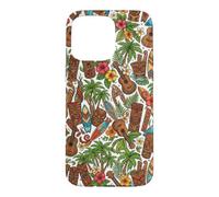 Custodia per iPhone 15 Pro Max Ukulele Tiki hawaiano con fiori di ibisco e palma