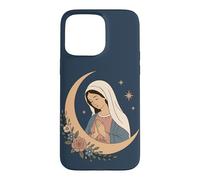 Custodia per iPhone 15 Pro Max Vergine Maria Madonna Cattolica Fede Preghiera Floreale Luna