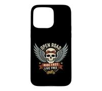 Custodia per iPhone 15 Pro Max Vintage Biker Skull Moto Rider Open Retro Road Emblem