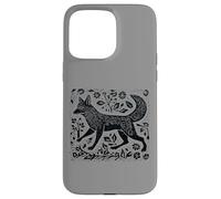 Custodia per iPhone 15 Pro Max Vintage Cottagecore Folk Art Fox Linocut dall'aspetto fresco