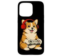Custodia per iPhone 15 Pro Max Vintage Giapponese Corgi Cane Gamer Grafica Retro Giappone Anime