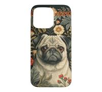 Custodia per iPhone 15 Pro Max Vintage Pug Dog William Morris Style Floreale
