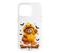 Custodia per iPhone 15 Pro Max What The Duck Halloween Teddy Bear Wearing Yeallow Duck
