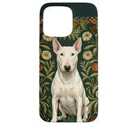 Custodia per iPhone 15 Pro Max White Bull Terrier Cane William Morris Style Floreale