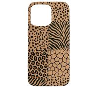 Custodia per iPhone 15 Pro Max Wild Safari Animal Patchwork Beige Pattern Collage