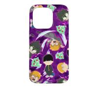 Custodia per iPhone 15 Pro Mob Psycho 100 Repeating Chibi Characters on Purple Anime