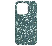 Custodia per iPhone 15 Pro Modern Line Art Poppy Flower Leaves Boho Dark Green