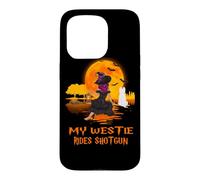 Custodia per iPhone 15 Pro My Westie Rides Shotgun Dog Witch Funny Halloween Costume
