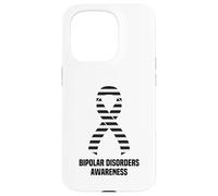 Custodia per iPhone 15 Pro Nastro a strisce bianche e nere per la consapevolezza dei disturbi bipolari