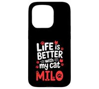 Custodia per iPhone 15 Pro Nome gatto Milo La vita è migliore con il mio gatto Milo