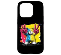 Custodia per iPhone 15 Pro Orsacchiotto con scritta "Double Peace Graffiti" Pop Graphic Art Sign Animal