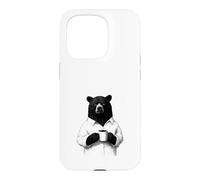 Custodia per iPhone 15 Pro Orso Burbero con Caffè Disegno Animale per Chi Ama il Caffè