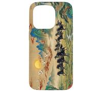 Custodia per iPhone 15 Pro Paesaggio cinese vintage cavalli neri arte Feng Shui