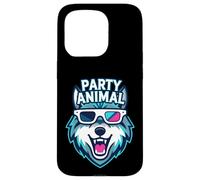 Custodia per iPhone 15 Pro Party Animal Wolf with 3D Glasses Funny Rave Graphic