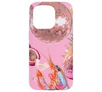 Custodia per iPhone 15 Pro Pink Preppy Disco Ball Gamberetti Martini Cocktail Estate Divertente