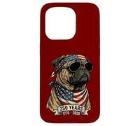 Custodia per iPhone 15 Pro Pug Bandiera Americana 250 Anni 1776-2026 Bicentenario USA Cane