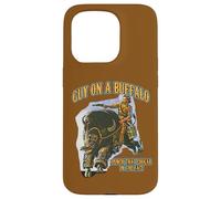 Custodia per iPhone 15 Pro Ragazzo su un bufalo pugno quel cougar in faccia Retro Western