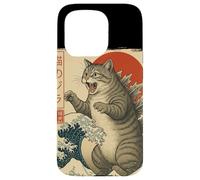 Custodia per iPhone 15 Pro Retro giapponese Grande Onda Gatto Gigante Mostro Kaiju Art