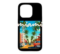 Custodia per iPhone 15 Pro Retro Miami Summer Palm Tree Street Classic Car Graphic