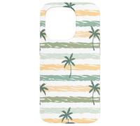 Custodia per iPhone 15 Pro Retro Palm Tree Pattern Design Beach Tan Verde Bianco