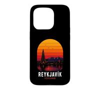 Custodia per iPhone 15 Pro Reykjavik Islanda Retro Nordic Northern Lights Montagne Sci