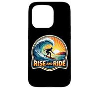 Custodia per iPhone 15 Pro Rise And Ride Surfer Mattina Surf Tavola da Surf Citazione Vintage