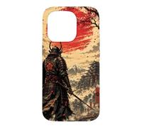 Custodia per iPhone 15 Pro Samurai all'alba sotto il sole cremisi
