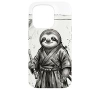 Custodia per iPhone 15 Pro Samurai Bradipo Guerriero Arte Giapponese con Flauto Giappone Zen