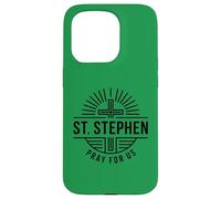 Custodia per iPhone 15 Pro Santo Stefano Prega Per Noi Christian Martyr Line Art
