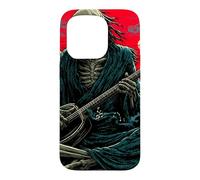 Custodia per iPhone 15 Pro Scheletro Chitarrista Onda Giapponese Red Moon Dark Rock Art