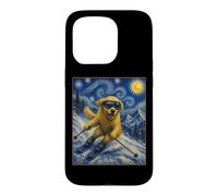 Custodia per iPhone 15 Pro Sci Golden Retriever Art Sciatore Cane su Ski Hill