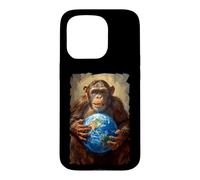 Custodia per iPhone 15 Pro Scimpanzé Holding Terra Pianeta Mondo Primate Scimmia